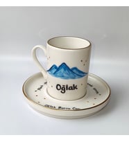 Oğlak Burcu Desenli, El Boyama, Kişiye Özel Türk Kahvesi Fincanı