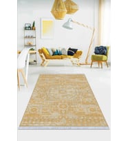 Sarı Vintage Dokuma Pamuk Tabanlı Kaymaz Kilim KLM249