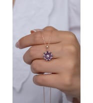 925 Ayar Gümüş Mor Taşlı Lotus Çiçeği Kolye