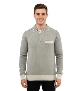 Erkek Polo Yaka Kazak Cepli Çelik Örgü Klasik Kalıp 5208F BGL-ST04963