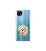 Realme C21 ile Uyumlu Splash Köpek Tasarımlı Şeffaf Silikon Kılıf
