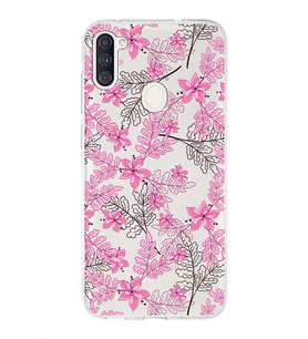Samsung Galaxy A11  Uyumlu Kapak Floral Pembe Tasarımlı Şeffaf Silikon Kılıf
