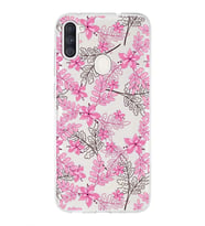 Samsung Galaxy A11  Uyumlu Kapak Floral Pembe Tasarımlı Şeffaf Silikon Kılıf