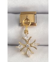 316L Çelik Gold Renk Sallantı Zirkon Taşlı Kar Tanesi Model Nomination Charm 588 - SSSSSS5281-3