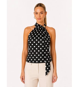 Kadın Fular Detay Puantiyeli Kolsuz Slimfit Örme Bluz 26054