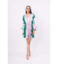 Peraluna LILAC CHARM SHORT KIMONO Baskılı Saten Kadın Kısa Kimono - Yeşil/Pembe