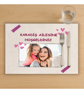 Kişiye Özel Fotoğraflı ve Yazılı  Amerikan Servis, Tabak Altlığı &  Ev Hediyesi, 2 Adet (Krem)