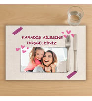 Kişiye Özel Fotoğraflı ve Yazılı  Amerikan Servis, Tabak Altlığı &  Ev Hediyesi, 2 Adet (Krem)