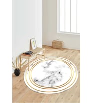Dijital Baskılı Kaymaz Taban Yıkanabilir Yuvarlak Salon Halısı Koridor Halısı Paspas NDY-SD-47 (Beyaz)