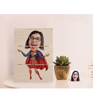 BK Gift Kişiye Özel Süper Anne Karikatürlü Otantik Masaüstü Ahşap Palet Çerçeve-1 (Beyaz)