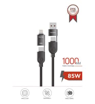 Torima U17 Siyah 4-in-1, Type-C To Type-C And Ligthning -USB Çoklu Değiştirilebilir Başlıklı 100cm - 85w Hızlı Şarj Ve Data Kablosu