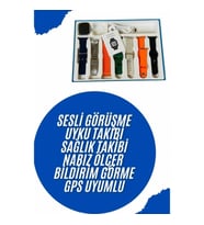 Mey İthalat® Akıllı Saat 7 Kordon Hediyeli Takvim Alarm Nabız Ölçer Bildirim Görme Sesli Görüşme