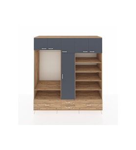 Kronos Dolap 18 Raflı 4 Çekmeceli Tek Askılı 220x59x243 Çam-Antrasit/Çam