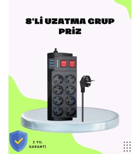 Termal Korumalı 8 Prizli 3 USB’li Uzatma Kablosu