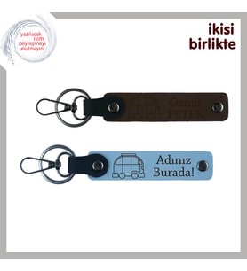 Kamp Hayatının Ruhunu Yansıtan Set, Kişisel Deri Anahtarlık 2’li, İsim Yazılı, Koyu Kahve-Gök Mavi
