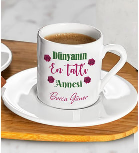 Anneler Günü Hediyesi Kişiye Özel Türk Kahvesi Fincanı (Beyaz)
