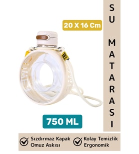 Premium Ergonomik Sızdırmaz Kapak Omuz Askılı Spor Okul Ofis Çok Şık Estetik Su Matarası 750 ML