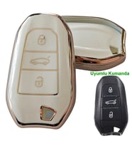Proace Rifter Berlingo Combo DS Uyumlu Smart Kumanda Anahtar Kılıfı Oto Anahtarlık Beyaz Gold (Beyaz - Altın Rengi)
