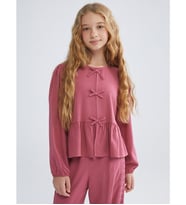 LCW Kids Pembe Bisiklet Yaka Fiyonk Detaylı Kız Çocuk Bluz