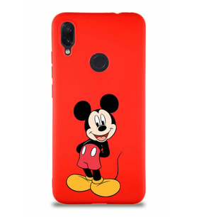 Xiaomi Redmi Note 7 Pro Soft Premier Kapak Mickey Mouse-B Tasarımlı Silikon Kılıf - Kırmızı (Şeffaf)