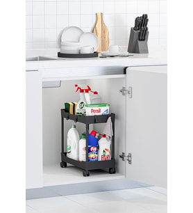 Siyah 2 Katlı Tekerlekli Düzenleyici Mutfak Banyo Rafı