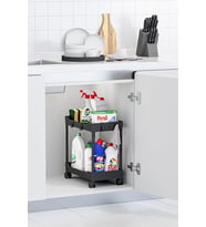 Siyah 2 Katlı Tekerlekli Düzenleyici Mutfak Banyo Rafı