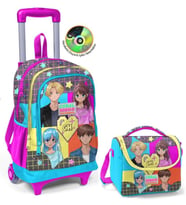 Coral High Mavi Pembe Anime Çekçek Okul Çantası ve Beslenme Seti - Işıklı Tekerlekler - Kız Çocuk