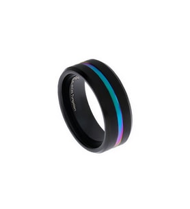 Erkek Renkli Çizgi Model Siyah Tungsten Yüzük
