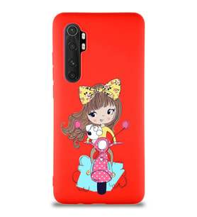 Xiaomi Mi Note 10 Lite Soft Premier Kapak Vespagirl Tasarımlı Silikon Kılıf - Kırmızı (Şeffaf)