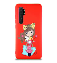 Xiaomi Mi Note 10 Lite Soft Premier Kapak Vespagirl Tasarımlı Silikon Kılıf - Kırmızı (Şeffaf)