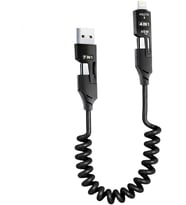 1 Arada Çok Fonksiyonlu Spiral USB Şarj Kablosu, 65W Hızlı Şarj, Type-C ve Lightning Uyumlu, Araç Kullanımı için