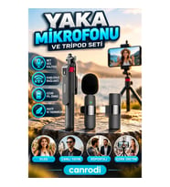 Çift Kablosuz Yaka Mikrofonu ve Tripodlu Selfie Çubuğu Seti – Vlog, Canlı Yayın ve Röportaj İçin