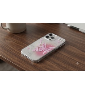 iPhone 14 Pro Max Uyumlu Pembe Kelebek Figürlü Şeffaf Silikon Koruma Kılıfı
