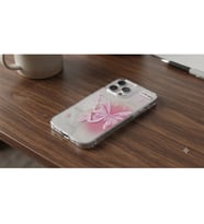 iPhone 14 Pro Max Uyumlu Pembe Kelebek Figürlü Şeffaf Silikon Koruma Kılıfı