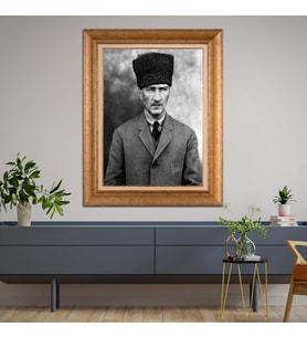 Altın Varaklı Çerçeveli Paspartulu Atatürk Tablo DC1096 (Gold)