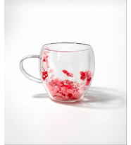 Kurutulmuş Canlı Çiçekli Çift Cidarlı Çay Kupası Kahve Kupası Kırmızı Çiçekli HEDİYELİK 250Ml