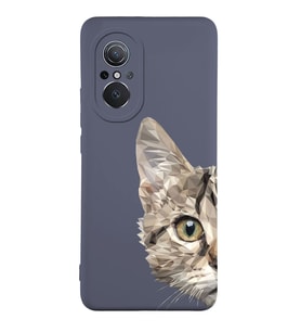 Huawei Nova 9SE Uyumlu Lansman Kılıf Catface Tasarımlı İçi Kadife Kapak-Petrol Mavisi (Şeffaf)