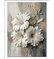 Beyaz Hibiskus Kabartma Çiçek Dekor Dekoratif Kanvas - Mdf Ahşap Tablo