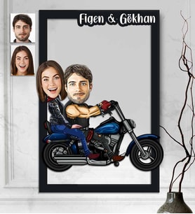 Kişiye Özel 3D  Ahşap Tablo Motorcu Sevgili 30x40 -3