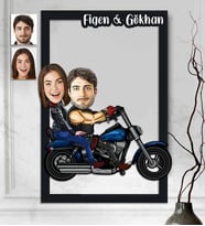 Kişiye Özel 3D  Ahşap Tablo Motorcu Sevgili 30x40 -3