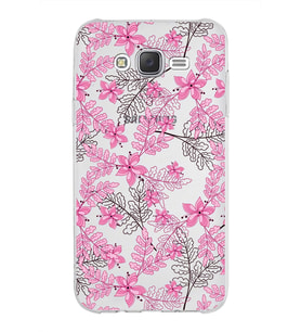 Samsung Galaxy J7 Kapak Floral Pembe Tasarımlı Şeffaf Silikon Kılıf