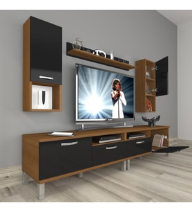 Decoraktiv Eko 5200DA Slm Krom Ayaklı Tv Ünitesi Tv Sehpası (Siyah - Ceviz)