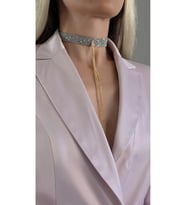 8 Sıralı Zincir Dokuma Sallantılı Vücut Tasma Choker Silver Gümüş Gold Renk El Yapımı Kolye (Altın-Beyaz)