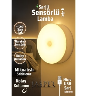 JASPER JPR-010 Hareket Sensörlü Sarı Led Lamba – Mıknatıslı & Şarjlı, Kablosuz Aydınlatma