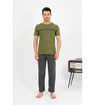 pilelistore- Erkek Pamuk Kısa Kol Pijama Takım Haki