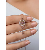 925 Ayar Gümüş Rose Mix Taşlı Anahtar Kolye