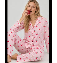 Night Kadın Kurdela Desenli Bol Renkli Pijama Takımı 4798