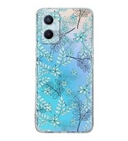 PrintiFy Oppo A96 Uyumlu Kamera Korumalı Floral Su Yeşili Tasarımlı Şeffaf Silikon Kılıf