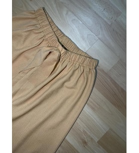 Betimoda Kadın Beli Lastikli Bol Paça Oversize Bürümcük Kumaş Uzun Hardal Pantolon (Hardal)
