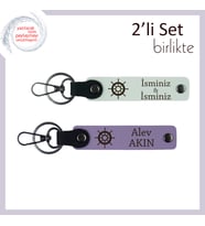 Gemi Yolu Gibi Net Bir Hediye, Kişisel Deri Anahtarlık Takımı, İsim Yazdırılabilir, Beyaz-Mor